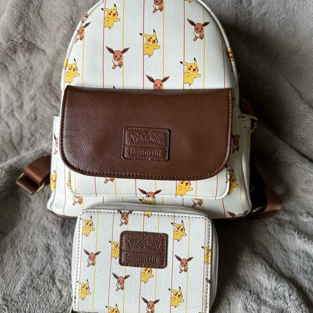Loungefly Pokemon Backpack and Wallet with Pikachu and Eevee